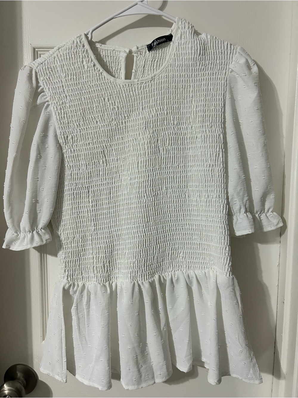 White Smocked Ruffle Hem Kids Dress